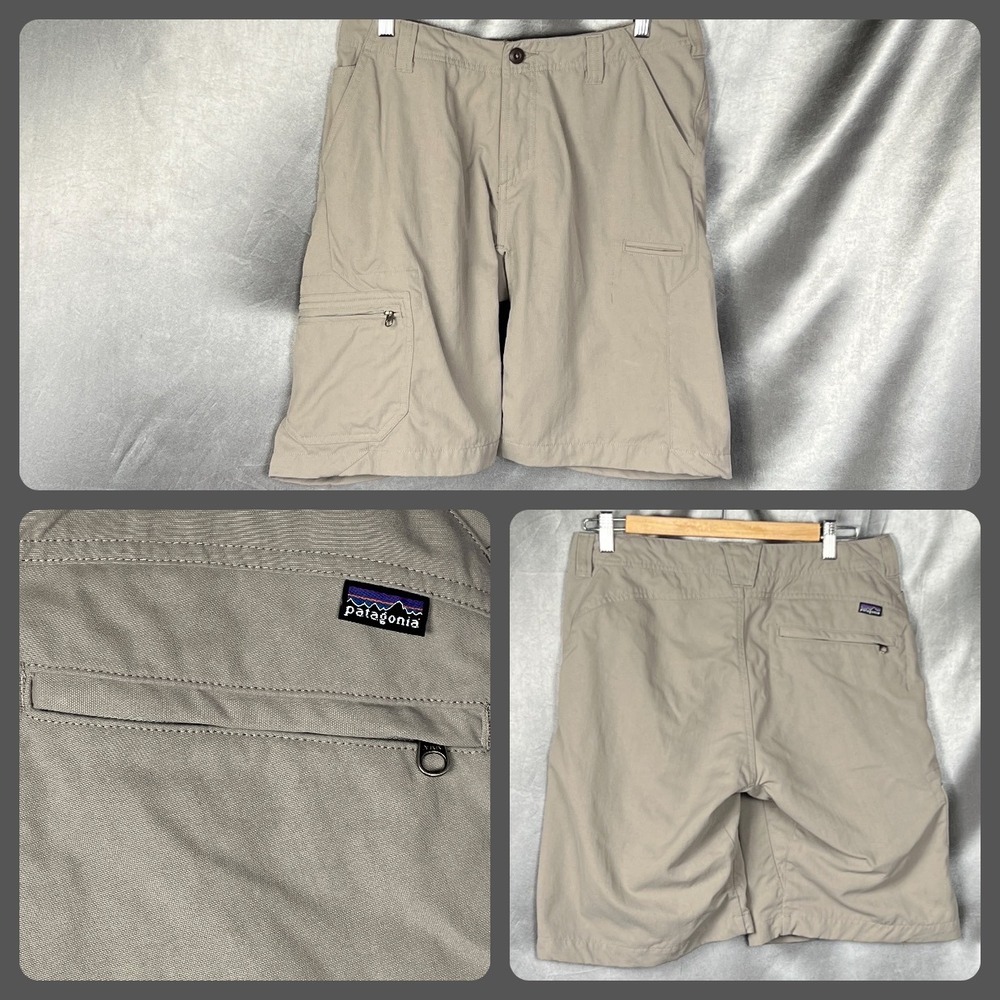 Patagonia Mens Khaki Canvas Hiking Shorts Gray Size 32 Utility Outdoor VTG 90s